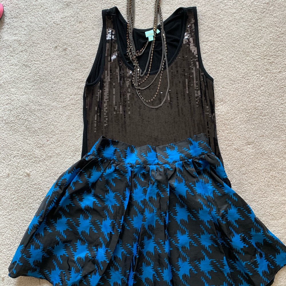 Houndstooth print taffeta skirt with tulle lining